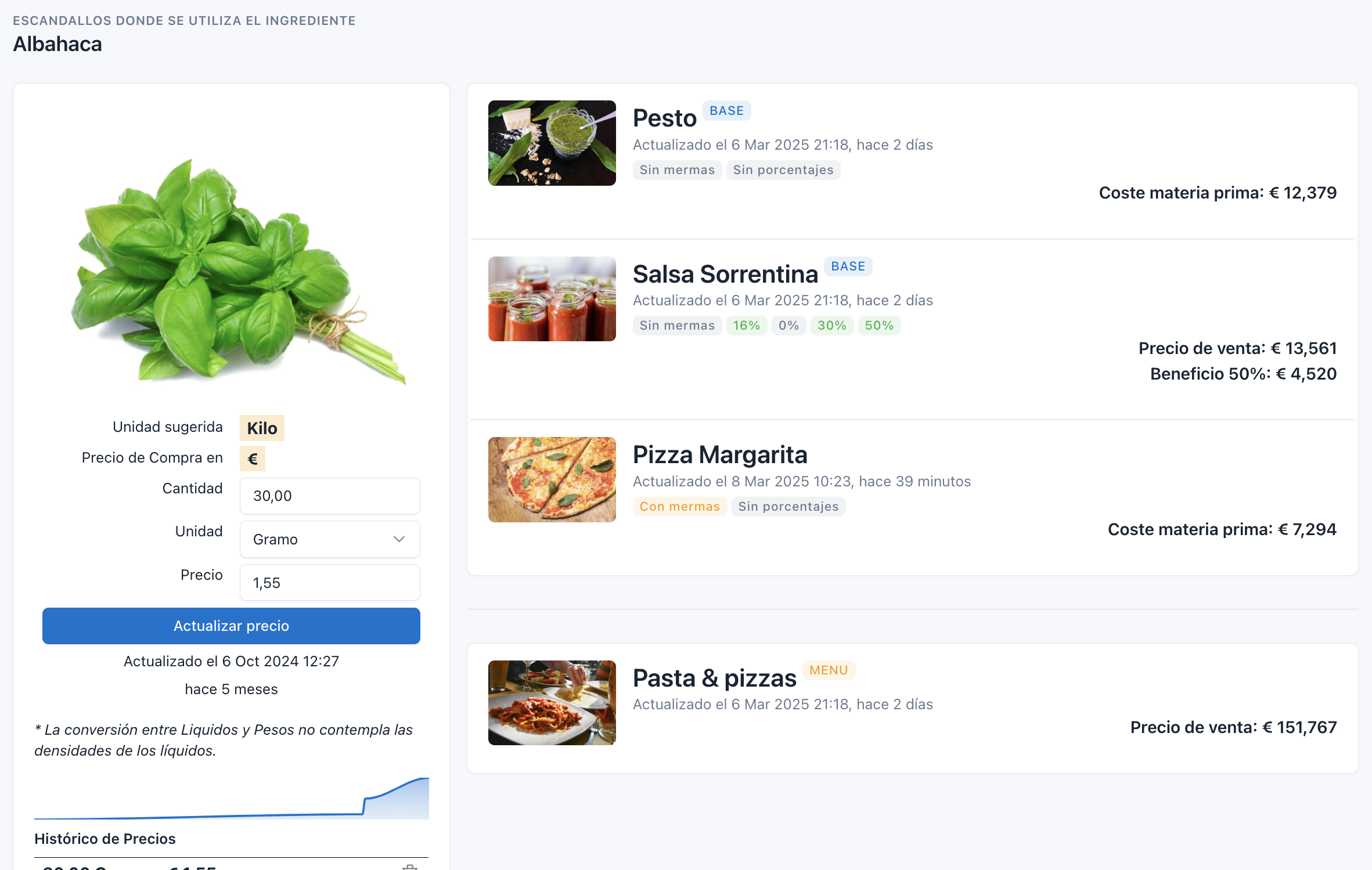 Actualización desde Ingredientes
